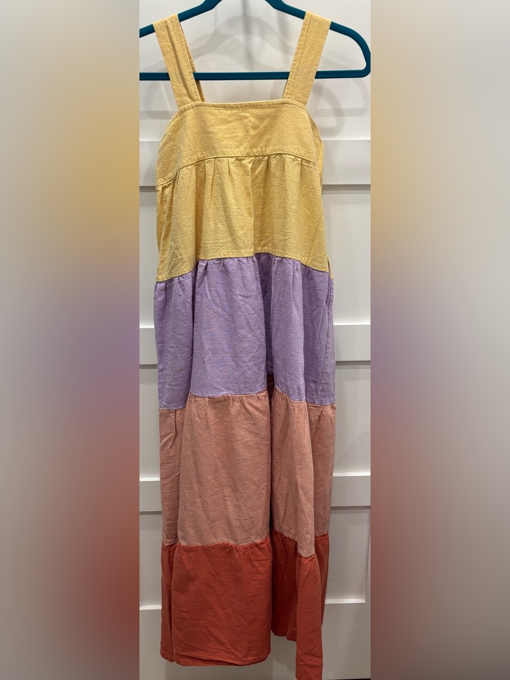Colorblock Tiered Maxi Dress Yellow, Lavender & Dusty Rose